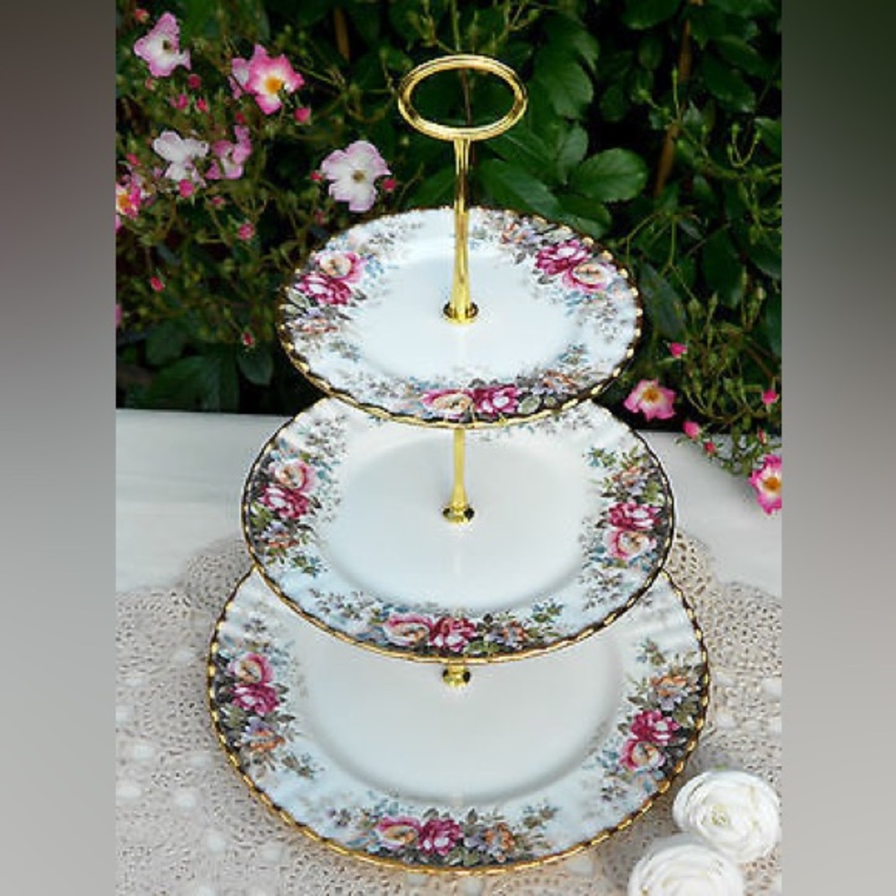 Royal Albert England Autumn Rose Floral Dessert Cake Stand